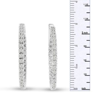 Estate Jewelry 3ct Endless Created Diamond Hoop Earrings In Sterling Silver, 1 Inch