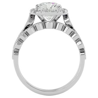 Moissanite Engagement Ring; 2 1/2 Carat Cushion Cut Moissanite Bridal Set In 14 Karat White Gold