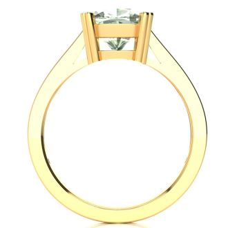 2ct Cushion Cut Green Amethyst and Diamond Ring in 10K Yellow Gold