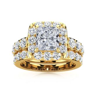 2 1/4 Carat Princess Halo Diamond Bridal Set in 14k Yellow Gold