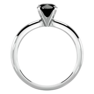 1 Carat Black Diamond Solitaire Engagement Ring In 14 Karat White Gold