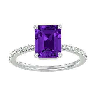 1 1/2 Carat Amethyst and Diamond Ring In 14 Karat White Gold