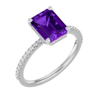 1 1/2 Carat Amethyst and Diamond Ring In 14 Karat White Gold