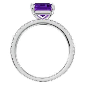 1 1/2 Carat Amethyst and Diamond Ring In 14 Karat White Gold