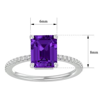1 1/2 Carat Amethyst and Diamond Ring In 14 Karat White Gold