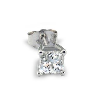 1/2ct Princess Cut Single Diamond Stud Earring in 14k White Gold