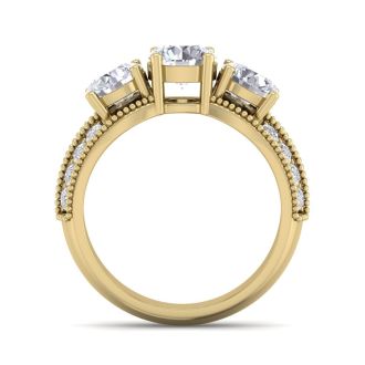 Estate Jewelry 3 Carat Lab Grown Diamond Ring in 14 Karat Yellow Gold, Size 5