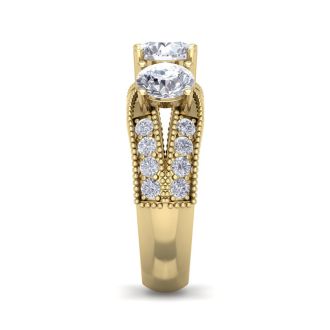 Estate Jewelry 3 Carat Lab Grown Diamond Ring in 14 Karat Yellow Gold, Size 5