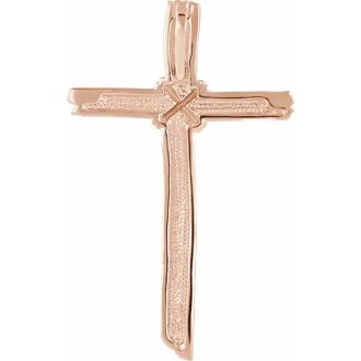 14K Rose Gold Woodgrain Cross Pendant