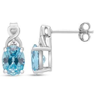 Estate Jewelry Oval Shape Blue Gemstone Earrings In Sterling Silver