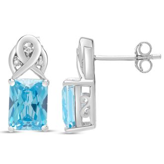 Estate Jewelry Emerald Shape Blue Gemstone Earrings In Sterling Silver