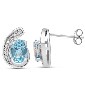 Estate Jewelry Oval Shape Blue Gemstone Earrings In Sterling Silver