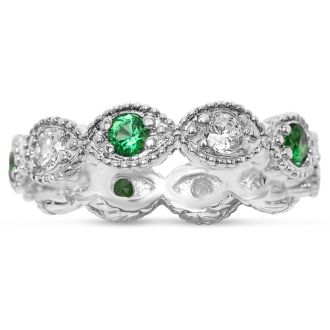 Estate Jewelry Green & White Zirconia 10-Stone Eternity Scalloped Ring, Size 6.