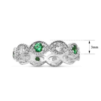 Estate Jewelry Green & White Zirconia 10-Stone Eternity Scalloped Ring, Size 6.