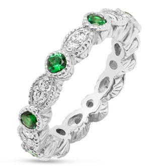 Estate Jewelry Green & White Zirconia 24-Stone Eternity Scalloped Ring, Size 6.