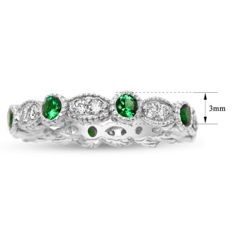Estate Jewelry Green & White Zirconia 24-Stone Eternity Scalloped Ring, Size 6.