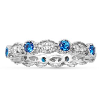 Estate Jewelry Blue & White Zirconia 10-Stone Eternity Scalloped Ring, Size 6.