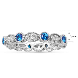 Estate Jewelry Blue & White Zirconia 10-Stone Eternity Scalloped Ring, Size 6.