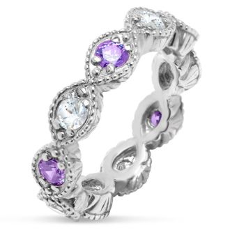 Estate Jewelry Violet & White Zirconia 10-Stone Eternity Scalloped Ring, Size 6.