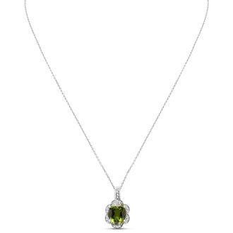 Estate Jewelry Oval Shape Sea Green Gemstone Necklace In Sterling Silver