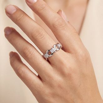 Estate Jewelry Fancy Chain Link Ring With Zirconia In Sterling Silver, Size 7