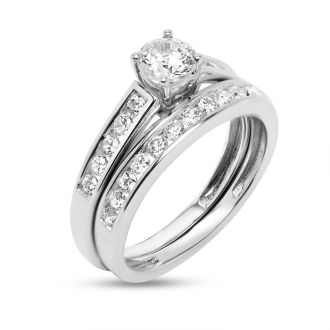 Estate Jewelry 1 Carat Two-Piece Bridal Set With Zirconia In Sterling Silver, Size 7