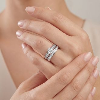 Estate Jewelry 1 Carat Two-Piece Bridal Set With Zirconia In Sterling Silver, Size 7