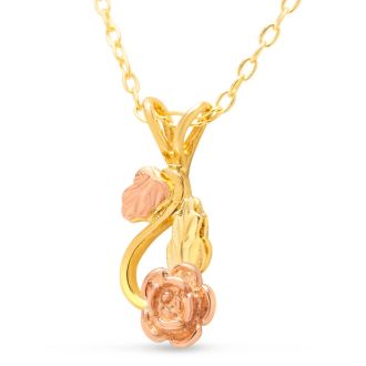 Estate Jewelry Black Hills Style Rose Necklace In 10 Karat Yellow & Rose Gold, 18 Inches