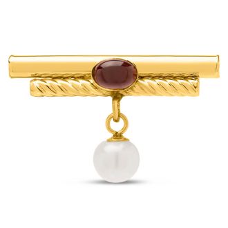 Estate Jewelry Antique Garnet and Pearl Petite Brooch Pin In 14 Karat Yellow Gold