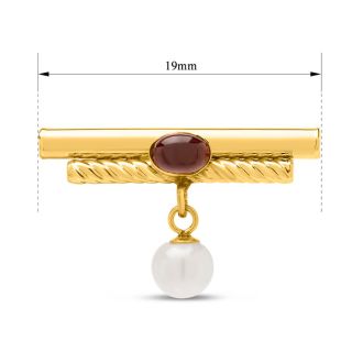 Estate Jewelry Antique Garnet and Pearl Petite Brooch Pin In 14 Karat Yellow Gold