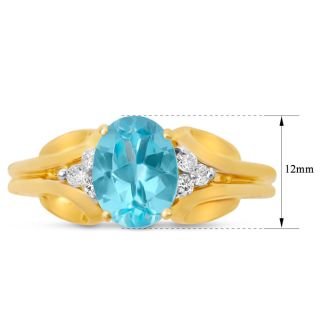Estate Jewelry Oval Shape Blue Topaz Ring In 14 Karat Yellow Gold, Size 6.5