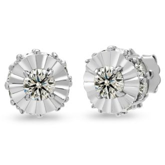 Estate Jewelry 2 Carat Diamond Plus-Styled Stud Earrings In 14 Karat White Gold