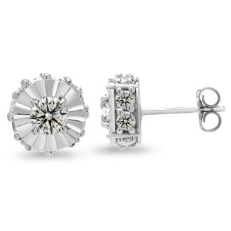 Estate Jewelry 2 Carat Diamond Plus-Styled Stud Earrings In 14 Karat White Gold