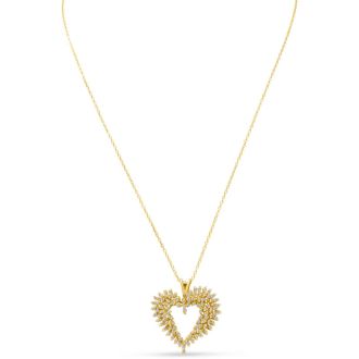 Estate Jewelry 2 Carat Diamond Heart Cluster Necklace In 14 Karat Yellow Gold