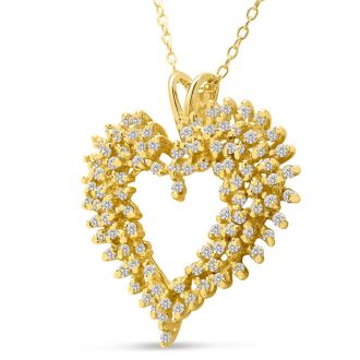 Estate Jewelry 2 Carat Diamond Heart Cluster Necklace In 14 Karat Yellow Gold