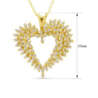 Estate Jewelry 2 Carat Diamond Heart Cluster Necklace In 14 Karat Yellow Gold