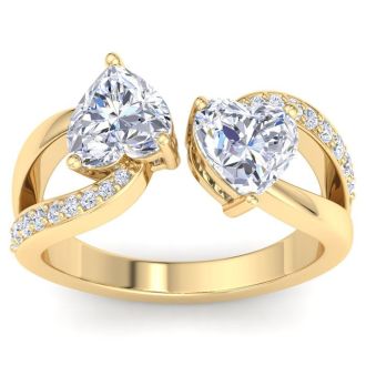 4 1/4 Carat Lab Grown Diamond Two Stone Engagement Ring In 14 Karat Yellow Gold, Heart