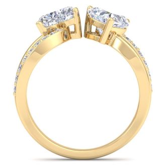 4 1/4 Carat Lab Grown Diamond Two Stone Engagement Ring In 14 Karat Yellow Gold, Heart
