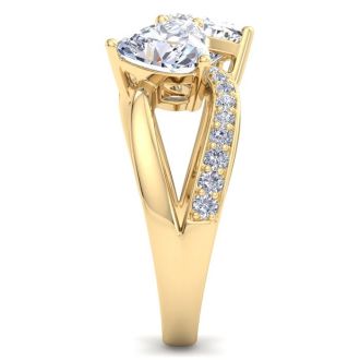4 1/4 Carat Lab Grown Diamond Two Stone Engagement Ring In 14 Karat Yellow Gold, Heart