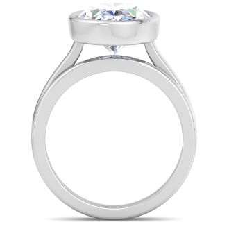 5 Carat Oval Shape Lab Grown Diamond Ring With Matching Band In Platinum, Solitaire Bezel Setting