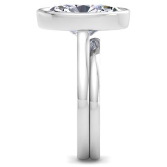 5 Carat Oval Shape Lab Grown Diamond Ring With Matching Band In Platinum, Solitaire Bezel Setting