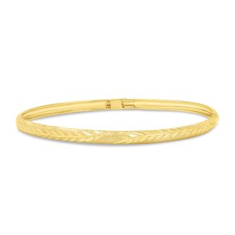 10 Karat Yellow Gold Flexible Diamond Cut Bangle Bracelet, 7 Inches