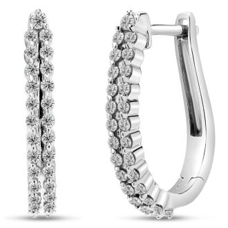 Estate Jewelry Double Row 1/2 Carat Diamond Hoop Earrings In White Gold