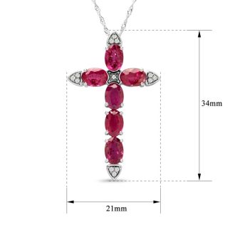 Estate Jewelry Diamond & Ruby Cross Necklace In 14 Karat White Gold, 18 Inches