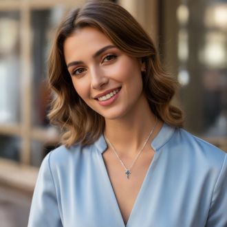 Estate Jewelry Diamond & Sapphire Cross Necklace In 14 Karat White Gold, 18 Inches