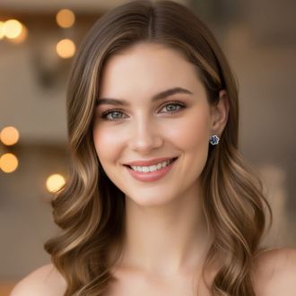 Estate Jewelry Diamond & Sapphire Flower Cluster Earrings In 14 Karat White Gold