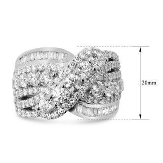 Estate Jewelry 3 Carat Diamond Ribbon Bypass Cluster Ring In 14 Karat White Gold, Size 7