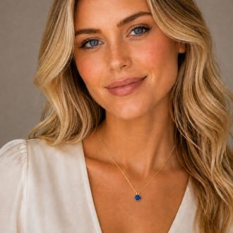 Nearly 1 Carat Round Shape Blue Diamond Solitaire Necklace in Yellow Gold