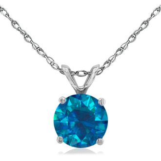 1 Carat Round Shape Blue Diamond Solitaire Necklace in White Gold