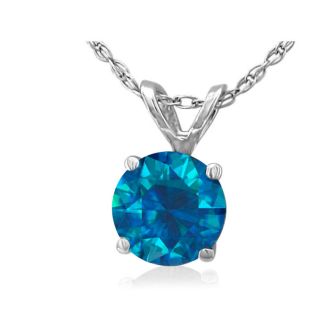 1 Carat Round Shape Blue Diamond Solitaire Necklace in White Gold